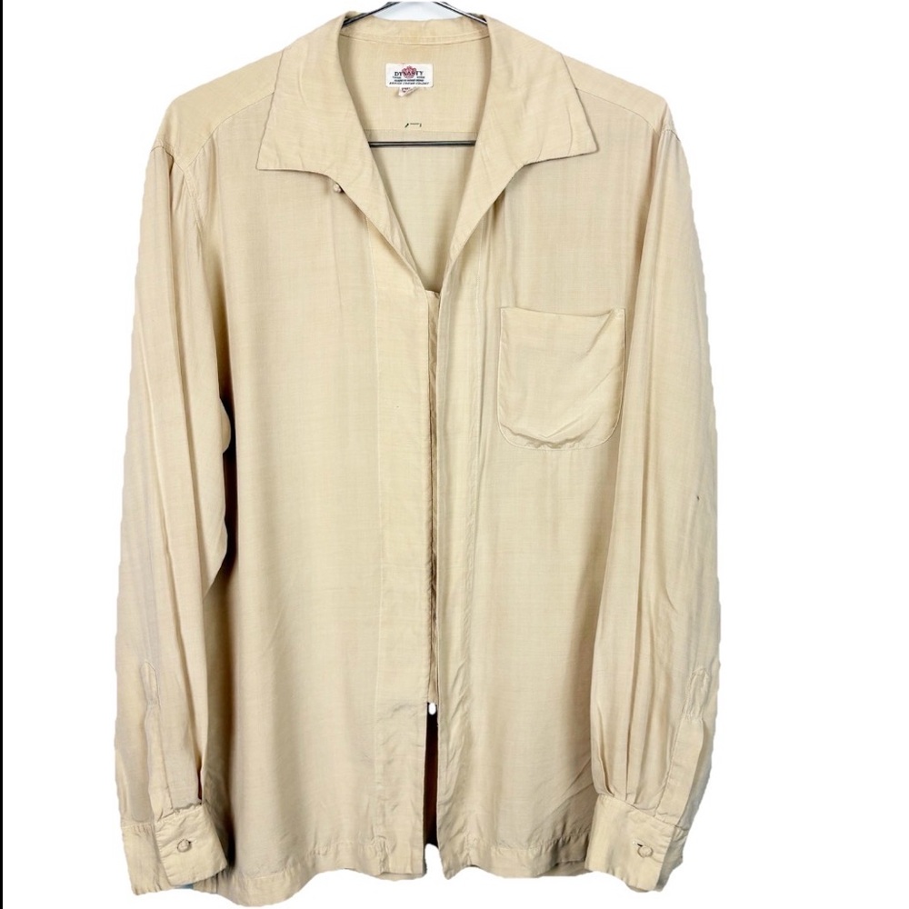 Vintage 100% Silk Dynasty Long Sleeve Button Down Lightweight Shirt- Cream/Beige